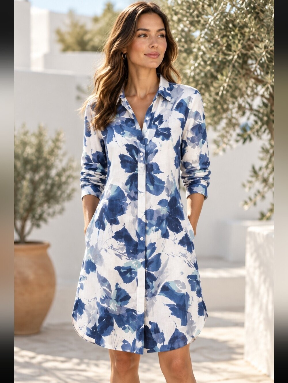 Baciano Versatile Dress Or Top Design Multi-Tone Blue Floral Size Medium
